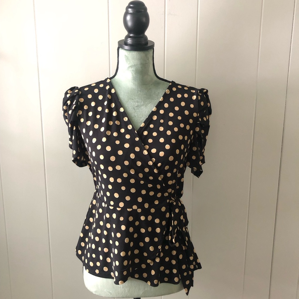 Polka Dot Wrap Top - Black and Gold